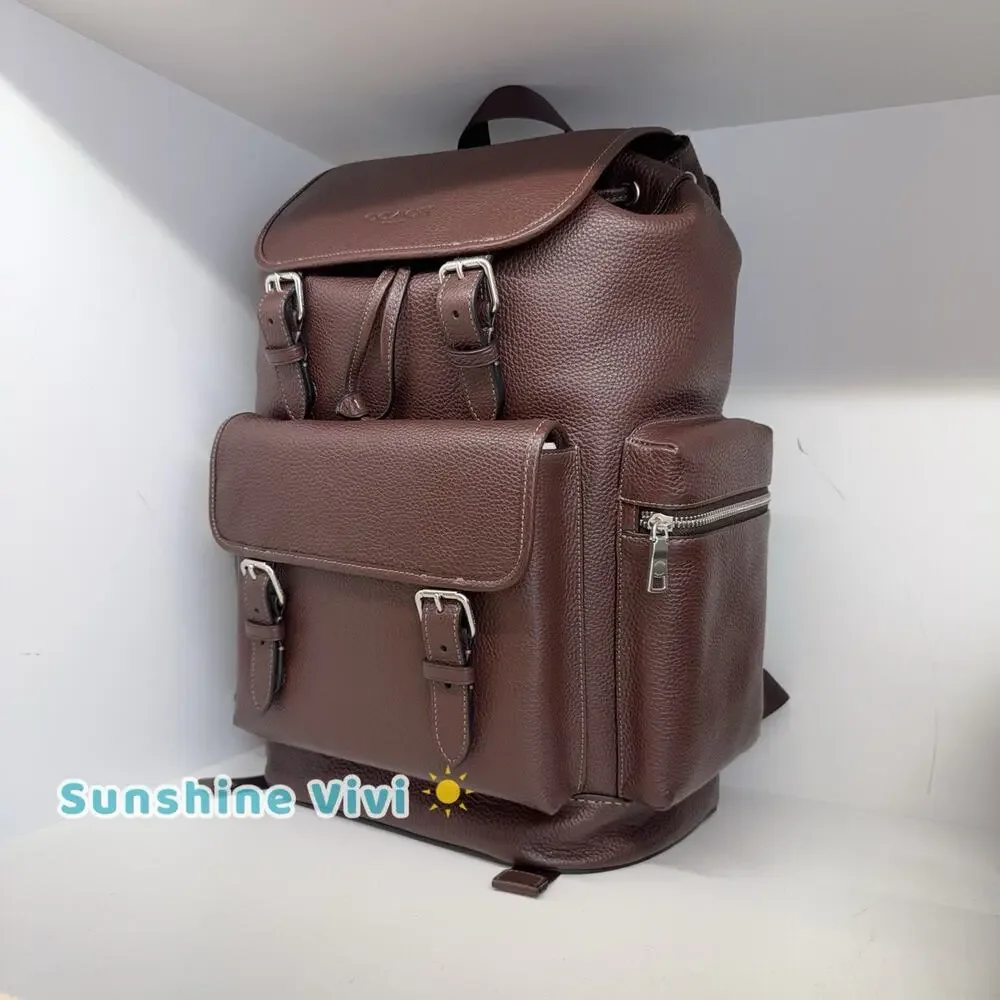 NWT Coach MEN Sprint Backpack CET18 Silver/Maple Refined pebble leather